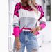 Oversized Leopard Print Sweater – Color Blocked Off-Shoulder Knit Top (Pink/Brown/Yellow/Red, S-XXXL)_ecoleips.com