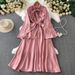 Women's Clothing Three Dimensional Flower V Neck Trumpet Sleeve Dress For Women In Summer With Waist Tightening Satin Slim Long Skirt_ecoleips.com