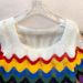 Women's Rainbow Striped Square Neck T-Shirt Thin Ice Silk Knit Casual Elegant Fashion Summer Top For Adults_ecoleips.com