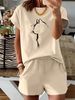 Women’s 2 Piece Outfit Set – Oversized Graphic T-Shirt And Biker Shorts Matching Set, Casual Summer Lounge Tracksuit For Daily Wear-301_ecoleips.com