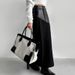 Talenza Vintage Patchwork Skirt Long Women's Black High Waist Slit PU Leather Skirt Spring High Street Elegant Female Long Skirt_ecoleips.com