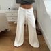 Autumn Foreign Trade Women's Basic Solid Color Ribbed Low Waist Tie Casual Draped Loose Lazy Style Hot Girl Long Pants_ecoleips.com