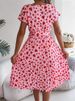 Elegant Heart Print Lace-up Dress Summer Women Round Neck Pleated Medium Long Dress_ecoleips.com
