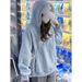 Soft Blue Fleece-lined Thick Hooded Sweatshirt For Women, High-end, Casual And Loose, 2025 Spring, Autumn, Winter Top_ecoleips.com