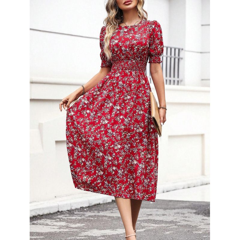 Real Shot In-stock Foreign Trade Cross-border 1688 Alibaba Floral Print Puff Sleeve European And American_ecoleips.com
