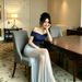 Women's Off Shoulder Ombre Blue Mesh Mermaid Bodycon Maxi Dress – Beach Resort Evening Gown_ecoleips.com