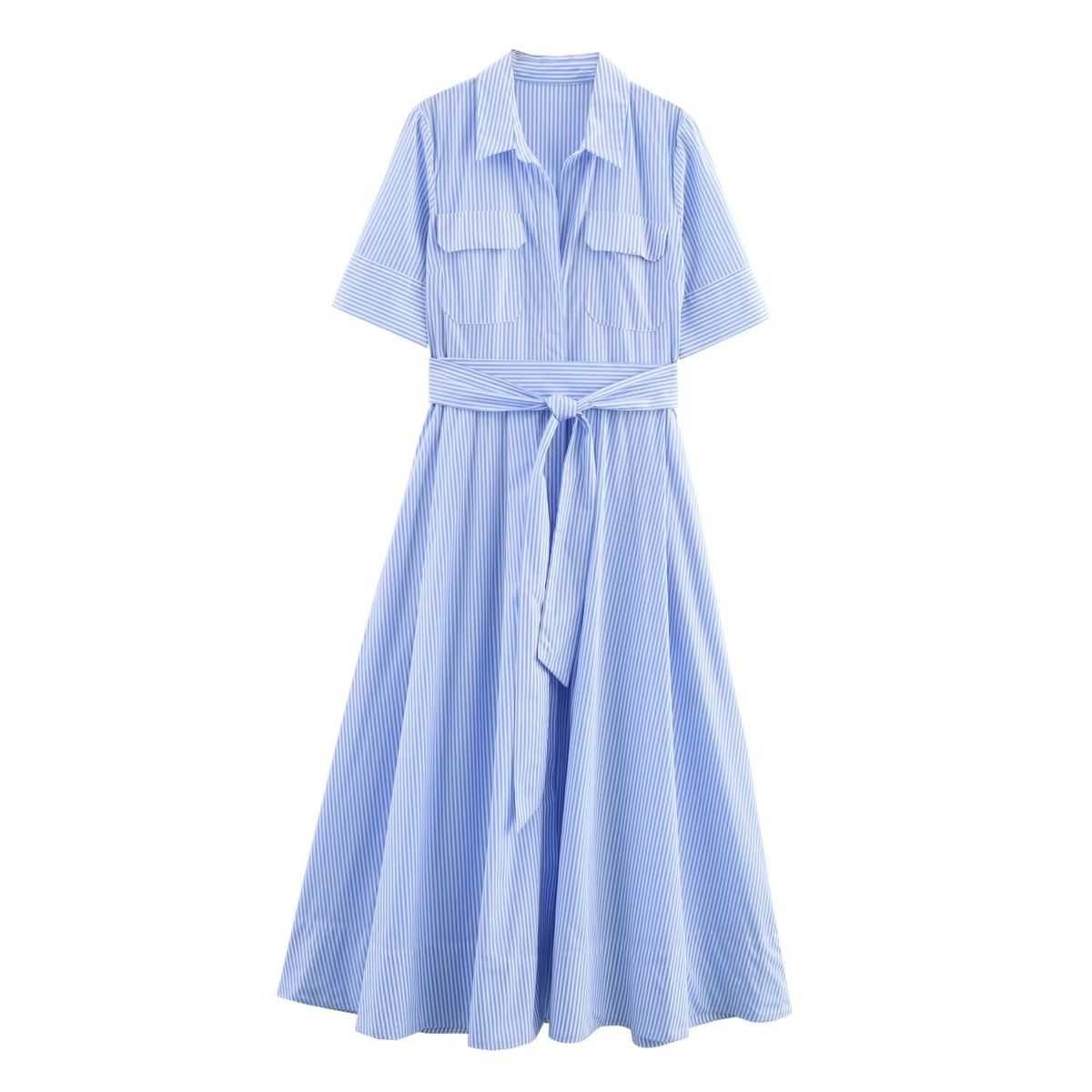 Women's Belted Poplin Shirt Dress Reducing Age Summer New Youthful_ecoleips.com