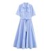Women's Belted Poplin Shirt Dress Reducing Age Summer New Youthful_ecoleips.com
