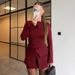 European And American Style Women's Winter Short Dress D25ST523 with Folded Button Skirt Two Piece Set Slightly Flared Long Sleeved_ecoleips.com