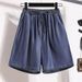 Denim Shorts Women's Summer New Thin Ice Silk Casual Five Point Large Size Loose Wide Leg High Waist Old A Line Pants_ecoleips.com