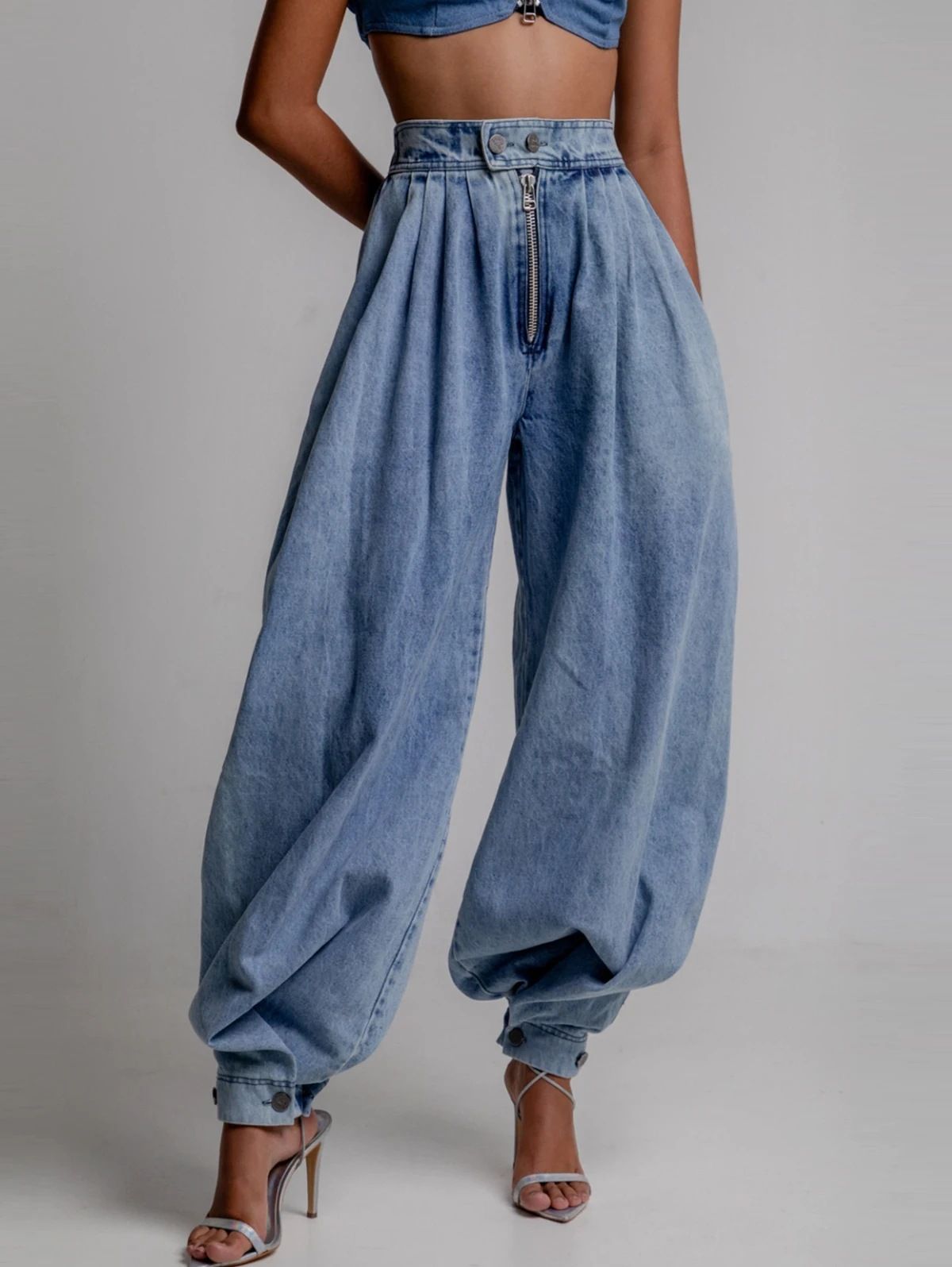 Women's Clothing New Spring And Summer High Waist Zipper Loose Jeans Women's Retro Balloon Pants Casual Trousers_ecoleips.com
