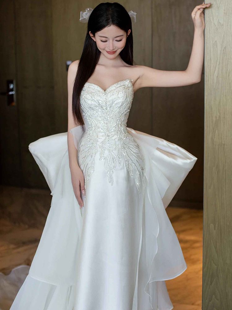Women's Clothing Satin Main Veil High Quality Texture Tube Top Small Trailing Veil_ecoleips.com