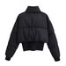 Sleek Black Quilted Jacket For Women – Stand Collar, Slim Fit Waist, Polyester-Filled Winter Coat (XS-L)_ecoleips.com