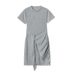 2026 Summer New Short-sleeved Round Neck Ruffle Bow Belt Irregular Dress_ecoleips.com