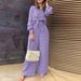 Women's Clothing Abaya Modest Set Shirt Wide Leg Pants Autumn Relaxed Lounge Set – Notch Collar Shirt & Wide-Leg Pants In Khaki/Navy/Purple (S-5XL)_ecoleips.com