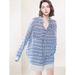 Blue Striped Long-sleeve Jacket For Women, Summer Loose-fitting Casual Style, Lightweight Sun-protective Cardigan Shirt_ecoleips.com