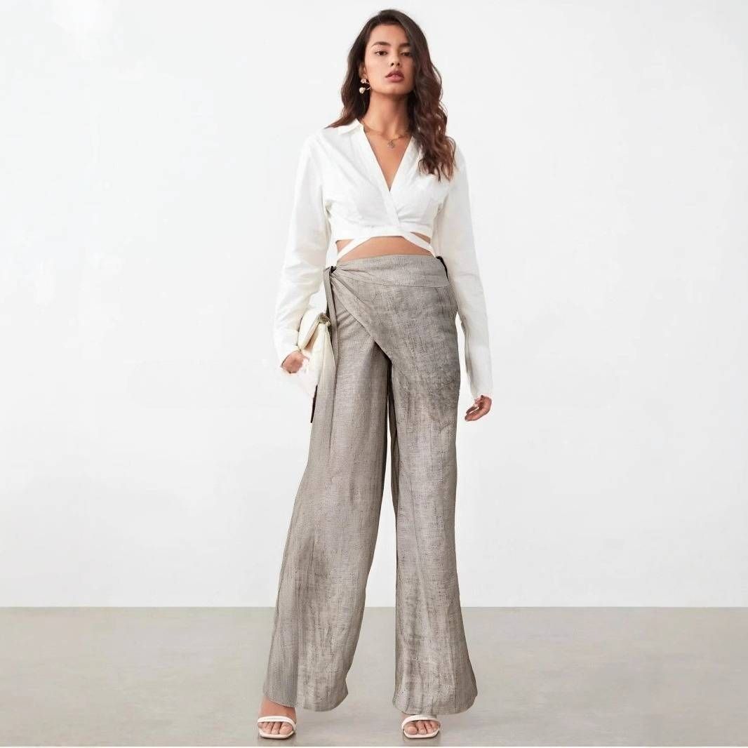 Women's Clothing Moon White Fashion Drape Wide Leg Pants For Women Spring And Autumn New Texture Minimalist Loose Mopping Trousers_ecoleips.com