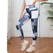 Women's Clothing Imitation Denim Plaid Peach Print Trousers Yoga Fitness Trousers Sports High Waist Hip Tights_ecoleips.com