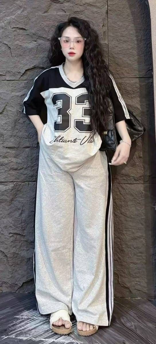 Women's Summer Fashion 2-Piece Set American Style Wide Leg Pants & Short-Sleeved Top With Letter Print Loose Fit Casual Outfit_ecoleips.com
