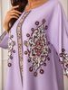 Cross-Border Export Women's Long Robe Printed Rhinestone Dress Abaya, Elegant Floral Pattern, Perfect For Special Occasions_ecoleips.com