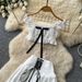 Women's Clothing Women's Sweet Style Two Piece Set Off Shoulder Puff Sleeve Top And High Waisted Tiered Skirt Slimming High Waist Summer_ecoleips.com