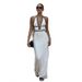 Women’s Clothing Autumn And Winter Women's Clothing New Fashion Contrast Color V Neck Halter Neck Lace Up Backless Knitted Dress_ecoleips.com