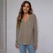 Women's V-neck, Short In The Front, Long In The Back, Casual, With Side Pockets, Long-sleeved Knit Top_ecoleips.com