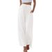 Plus Size Linen-Blend Wide Leg Pants With Drawstring Waist & Pockets - Comfortable Casual Trousers For Women_ecoleips.com