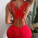 European And American Cross-Border Fashion Back Butterfly Hollow Shiny Stretch Dress_ecoleips.com