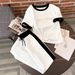 Summer Fashion Gold Print Two Piece Set Short Sleeve Top with Pants Spring/Autumn Wear_ecoleips.com