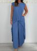 K Women's Round Neck Solid Color Sleeve Top Pleated Straight Leg Pants Set Two-piece Set_ecoleips.com