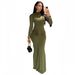 Women's Elegant Ruched Round Neck Long Sleeve Bodycon Midi Dress – Summer Party Gown 2026_ecoleips.com