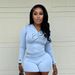 Women's Print Slim Fit Stretch Hooded Sporty Jacket And Shorts Set Long Sleeved American Popular_ecoleips.com