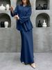 Elegant Muslim Two-Piece Set: Modest Long-Sleeve Shirt + Maxi Skirt – Breathable Polyester, Versatile & Stylish For Women_ecoleips.com