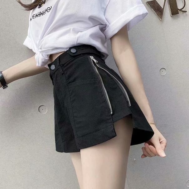 Girl Denim Shorts Women High Waist Split Thin Summer New A-line Petite Straight Loose Super Hot Pants Trendy_ecoleips.com