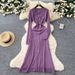 Elegant Waist-Cinching Knit Dress With Metal Buckle Detail, Long Sleeve Bodycon Dress With Lace Trim, Flattering Figure-Hugging Design For Women_ecoleips.com