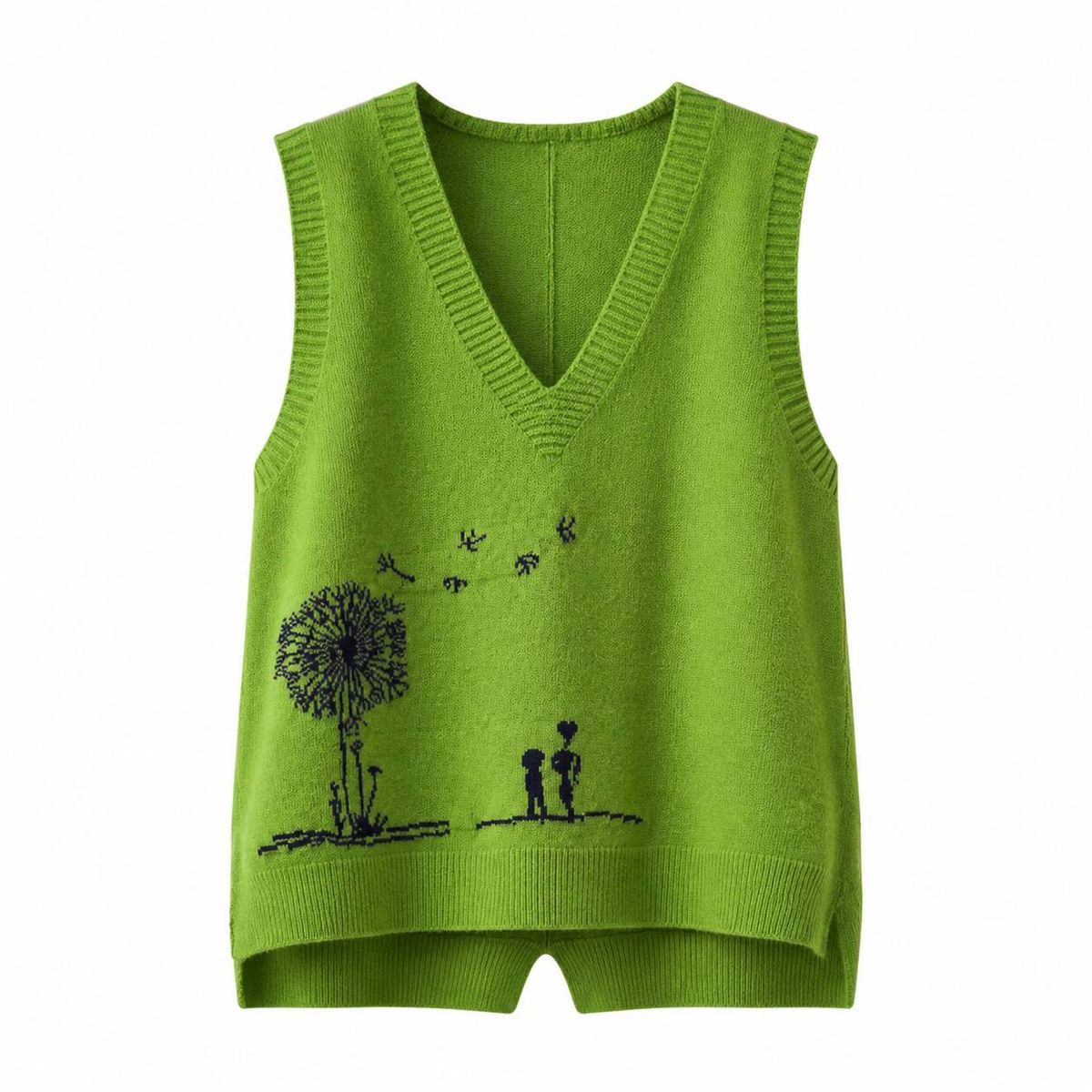 Solid Color Knit Sleeveless Vest, Women's V-Neck With Cartoon Pattern Knitwear_ecoleips.com