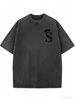 Vintage Acid Washed Black Oversized T Shirt Women Minimal Crown S Letter Small Chest Print Loose Short Sleeve Casual Basic Streetwear Top_ecoleips.com