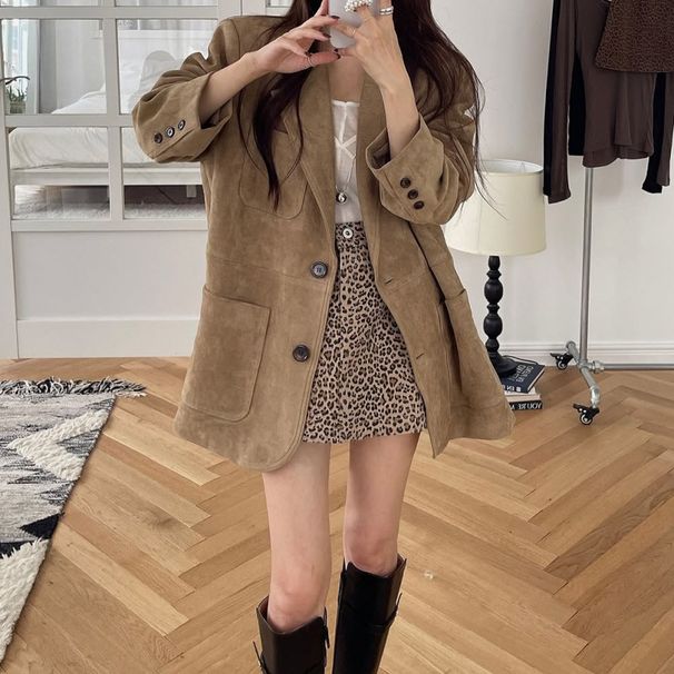 Korean Dongdaemun Style Suede Blazer_ecoleips.com