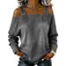 Women's Off Shoulder Long Sleeve Denim Blouse, Adjustable Strap Cold Shoulder Casual Top, Loose Fit Curved Hem Jeans Shirt For Daily Wear Streetwear,_ecoleips.com