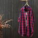 Women's Shirt With Korean-Style Loose Fit, Fashionable And Youthful Polo Collar Long-Sleeve Checkered Shirt_ecoleips.com