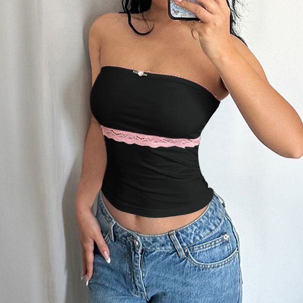 KaiKuo Cross-Border European And American Y2K Sexy Style Lace Tube Top Vest Women's Clothing 2025 Autumn_ecoleips.com