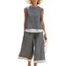 Women's Summer Casual Fashion Color Block Wide Leg Pants Set Sleeveless Two Piece Trendy European American Style 2026_ecoleips.com