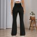 Voya European American Style High-waisted With Design, Spring-summer Knitted Drapey Flared For Women, Slimming Stretch Bell-bottom Pants_ecoleips.com