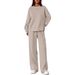 Women's Casual Lounge Set Long Sleeve Round Neck Top & Pants Two-Piece Outfit Soft Polyester Spandex Blend Comfortable Loungewear_ecoleips.com