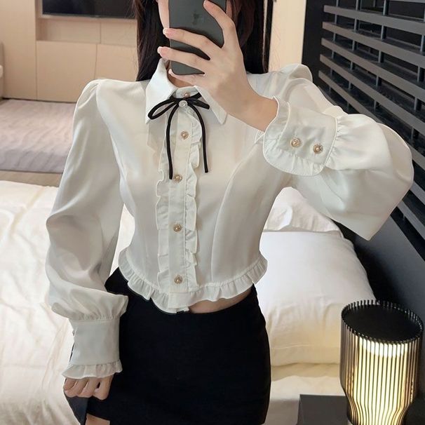 French-style White Bow Ruched Skirt Set, Summer Ladylike Ruffle Waist-cinching Blouse_ecoleips.com