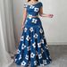 Women's Retro Fresh Casual Blue Base White Floral Print Pleated Maxi Skirt Versatile_ecoleips.com