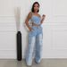 Fashion Suspender Tube Top Denim Top Pocket Straight Workwear Women's Jeans Suit_ecoleips.com