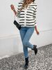 K New Casual Simple Black And White Striped Long Sleeved Sweater Cardigan Jacket_ecoleips.com