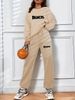 Women's Printed Two Piece Tracksuit, Long Sleeve Pullover Top And Drawstring Waist Pants, Casual Sportswear For Spring And Fall_ecoleips.com